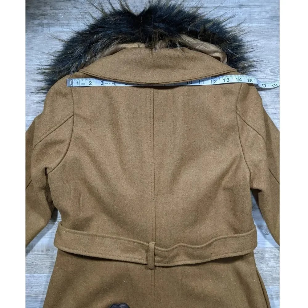 Wool Blend Penny lane Faux Fur Collar Belted Wrap Coat W/ S Brown LN/NWOT - Picture 13 of 14